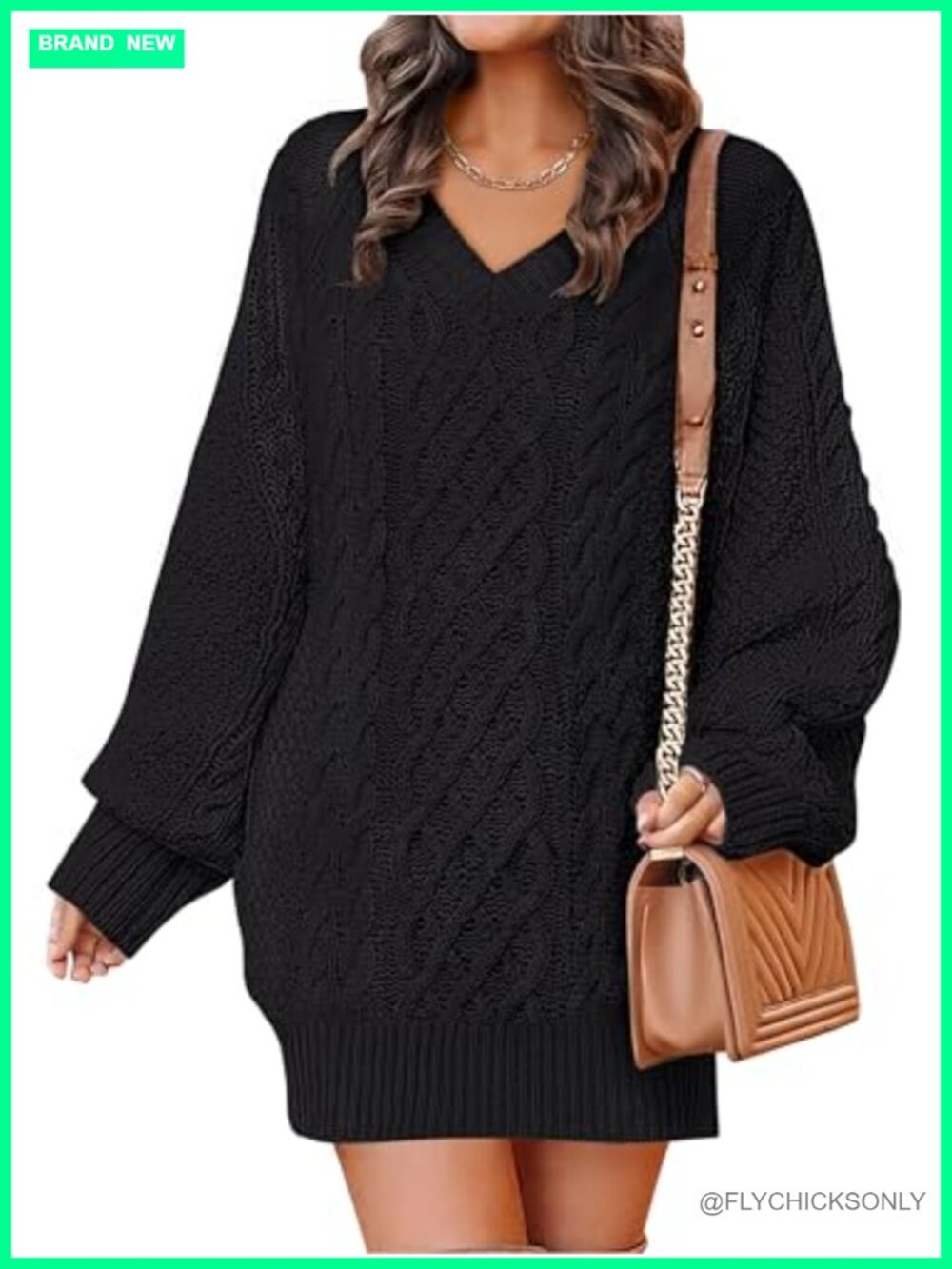 Oversized V Neck Cable Knit Sweater Dress Long Sleeve Pullover Fall Winter